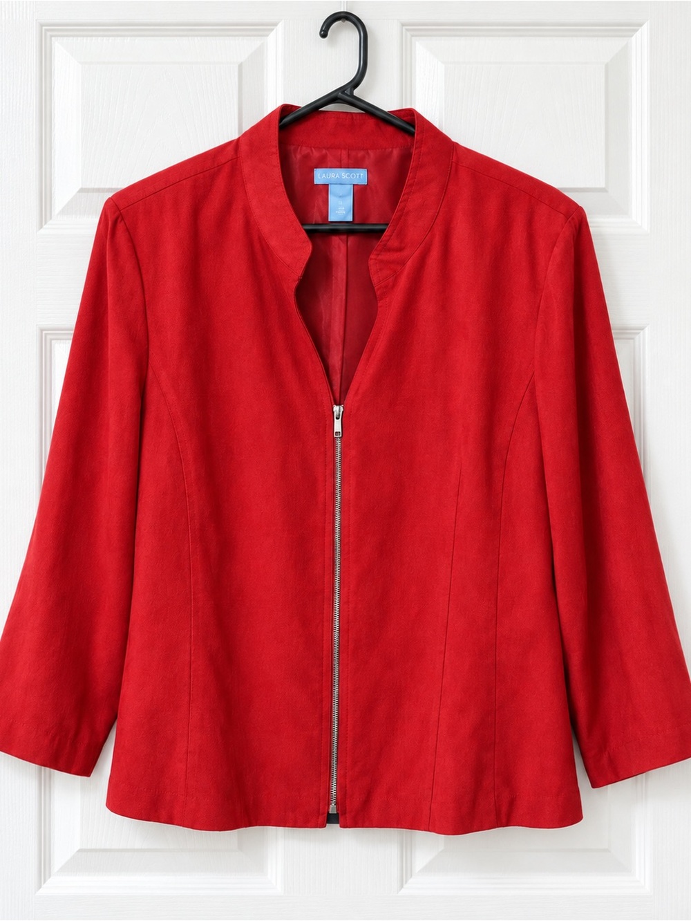 Laura Scott Red Faux Suede Zip Jacket Womens 2X Plus Size Blazer